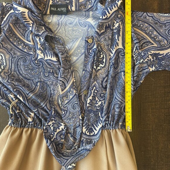 Vintage Paul Alfred Blue Tan Paisley Two Piece Suit Set Size 12 - Picture 9 of 13